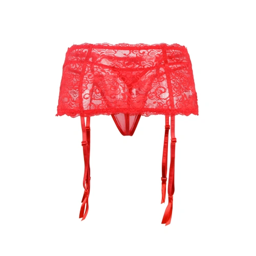 Дантелен жартиерен колан с прашки Paris P5156 червен [3]