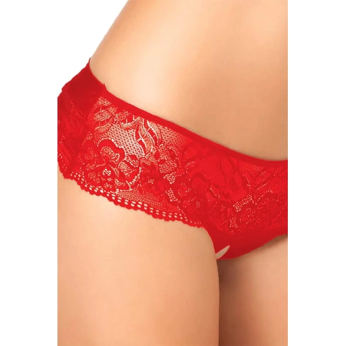 Бразилиани с отворено дъно Lace Bow-Back червени [5]
